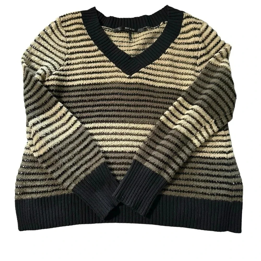 Mac & Jac women's striped knit v-neck see threw sweater size large